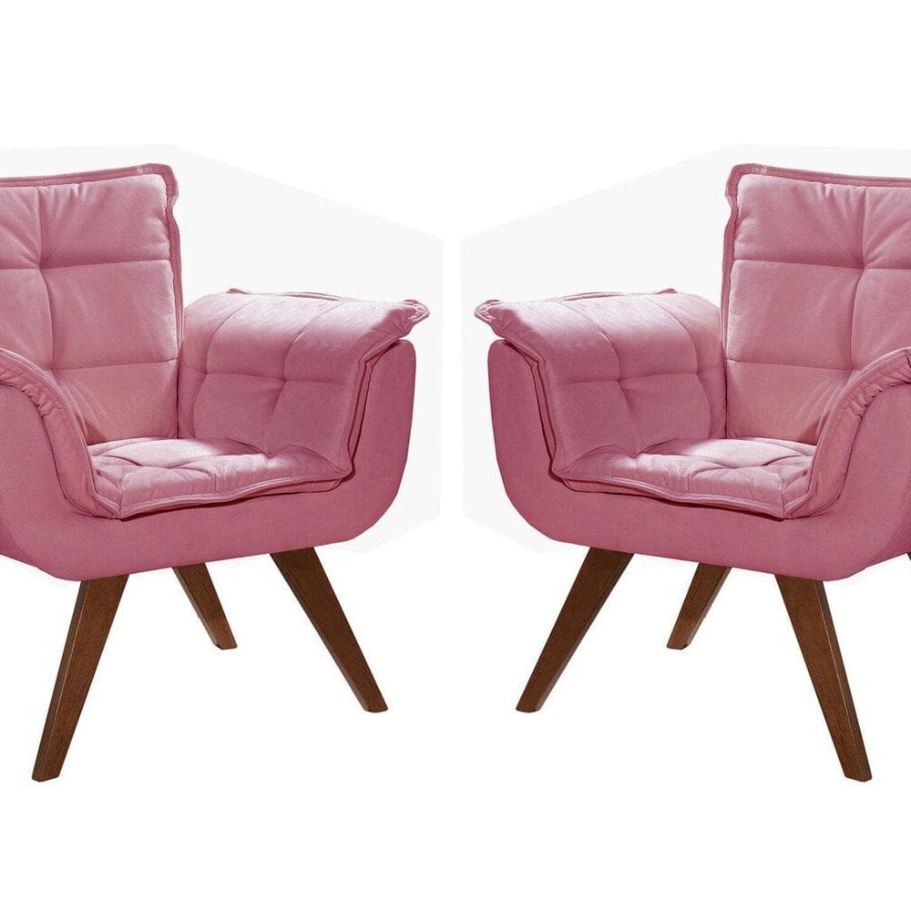 Conjunto Poltronas Opala Pés Palito Decoração Sala Recepção Rosa