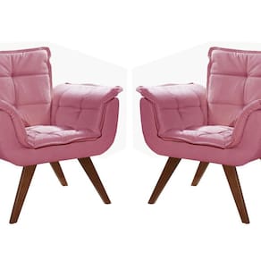 Conjunto Poltronas Opala Pés Palito Decoração Sala Recepção Rosa