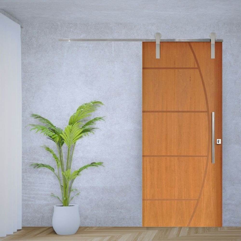 Porta de Correr Padrão Imbuia Belissima 6 Trilho Soft Puxador Tubolar 800 Mm Cromado 92 X 210 Esquer Natural