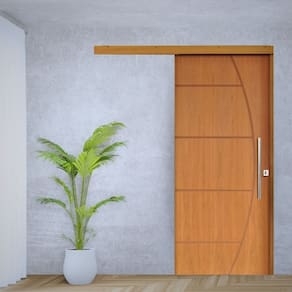 Porta de Correr Padrão Imbuia Belissima 6 Trilho Embutir Puxador Tubolar 800 Mm Cromado 92 X 210 Esq Natural