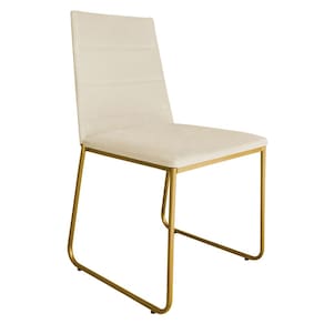 Cadeira de Jantar Estofada Lille Base Gold Courino Bege - Montanaris Decor