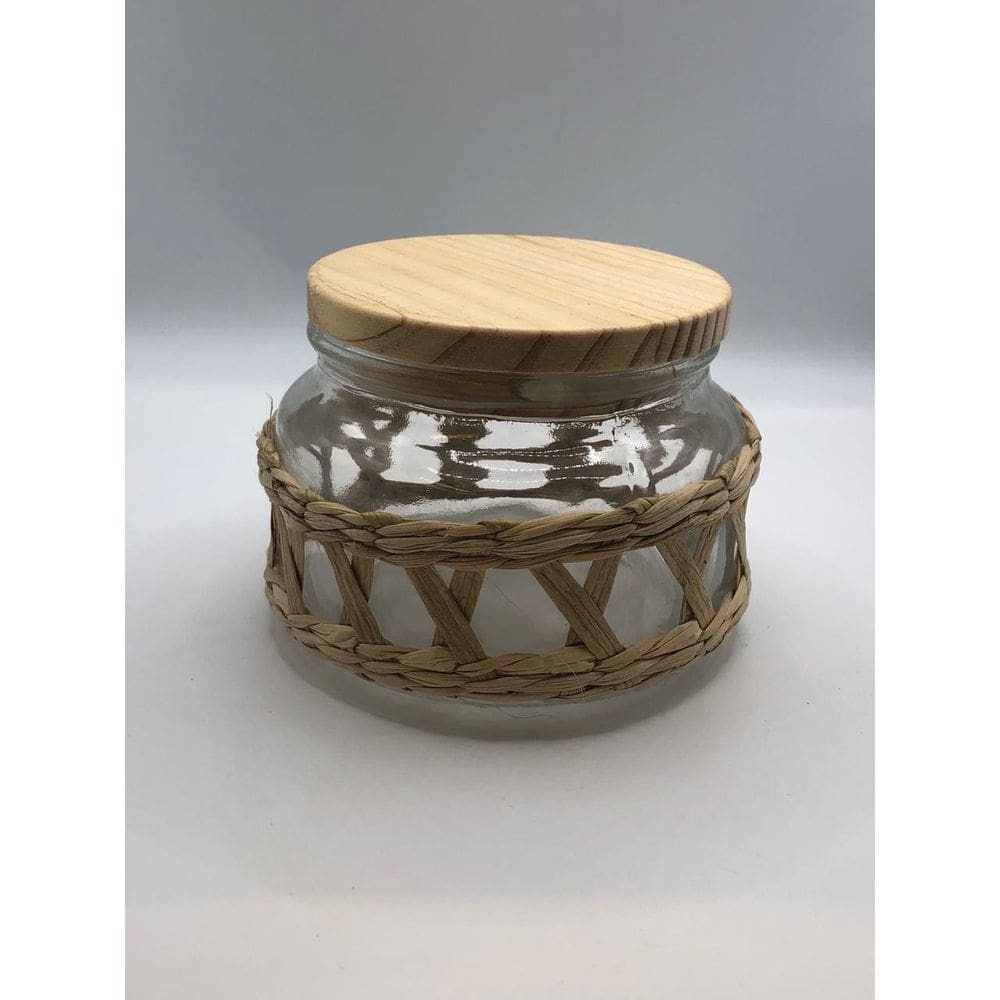 POTE DE VIDRO C/TAMPA EM MADEIRA SISAL 350ml-WOLFF