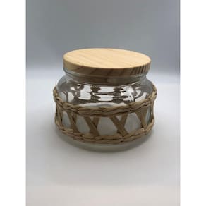 POTE DE VIDRO C/TAMPA EM MADEIRA SISAL 350ml-WOLFF