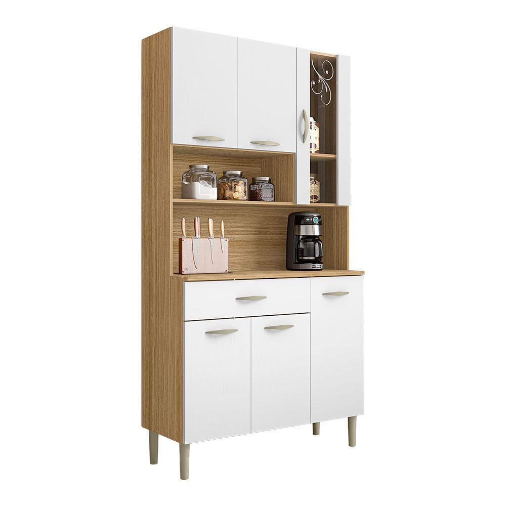 Armário de Cozinha Compacta 6 Portas e 1 Gaveta 90 cm Gold Ripado Freijó/Supremo - Pallazio