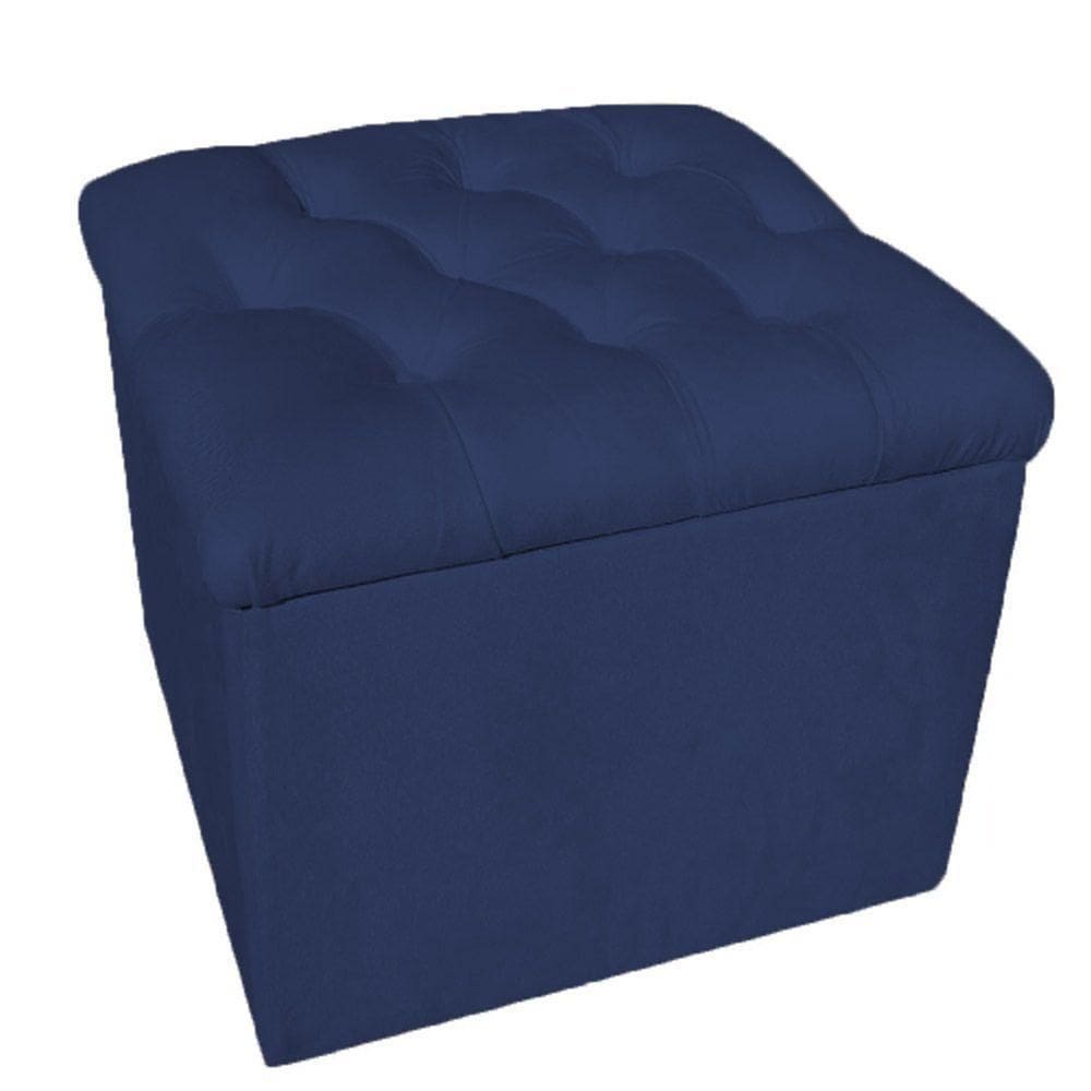 Puff Baú Decorativo 51x51 Suede Azul Marinho - Majú Decor