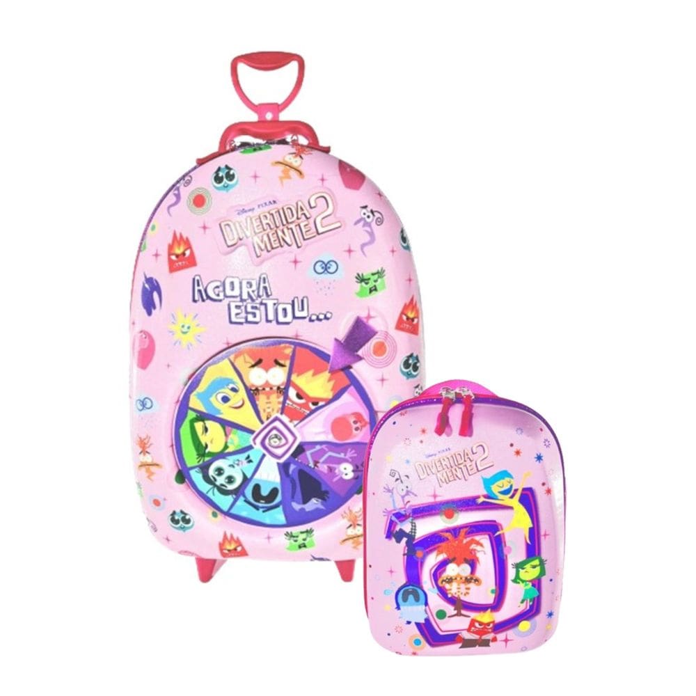 Kit Mochila Roda Tripla Divertidamente Roleta 3D Lancheira