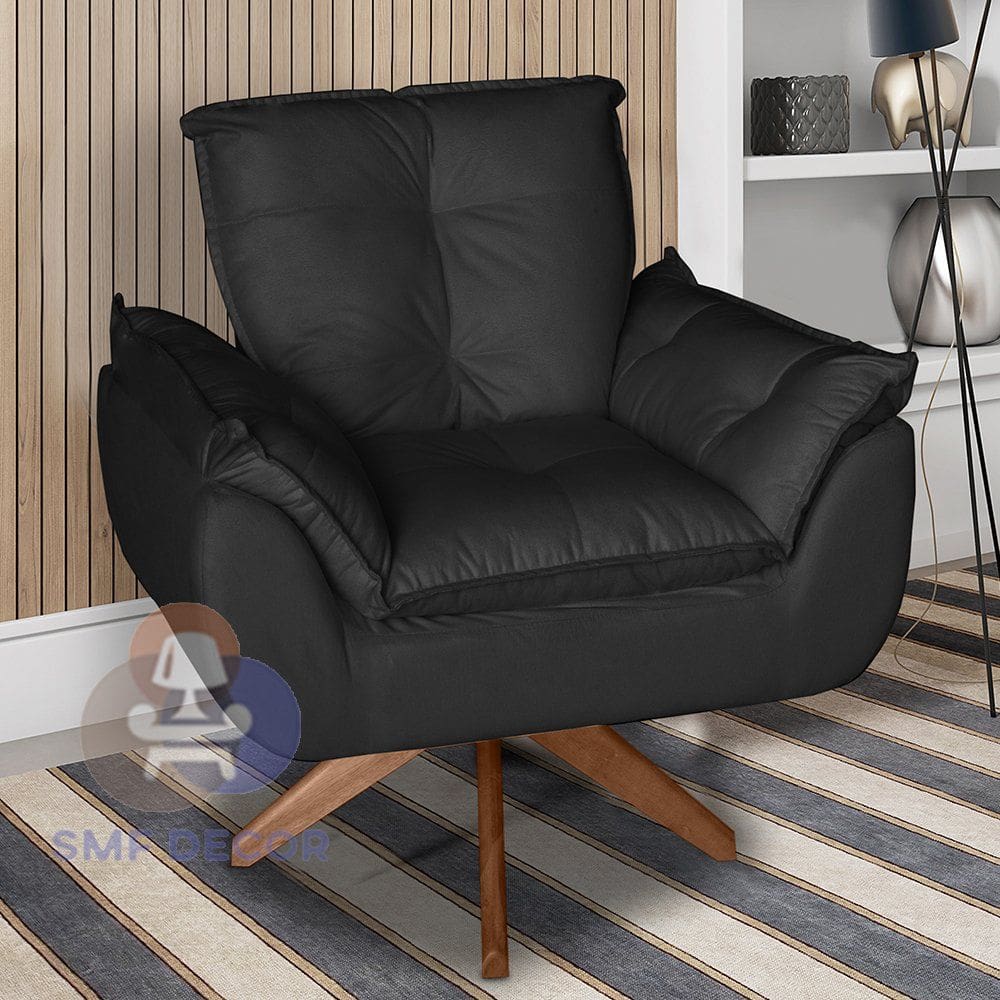 Poltrona/Cadeira Decorativa Glamour Opala Com Base Giratória 30cm em Madeira