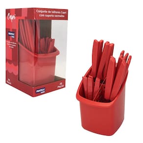 Conjunto Talheres com Porta Talher Capri 25 Peças Vermelho