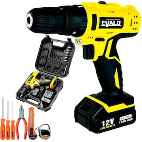 Parafusadeira Furadeira Bateria 12V Impacto Bivolt PFE-012EVI Kit EVALD + Kit Ferramentas 6 Peças SPARTA