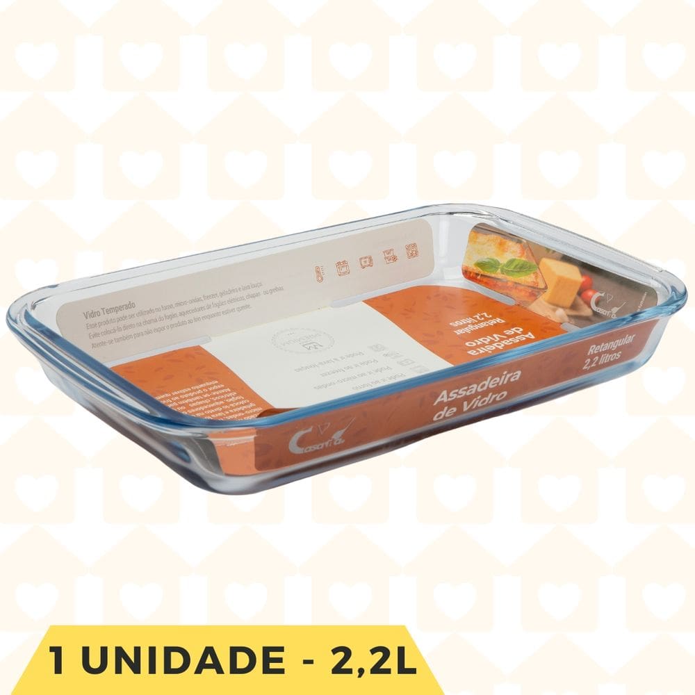 1 Travessa Retangular 2,2 L Vidro Medio Resistente AirFryer
