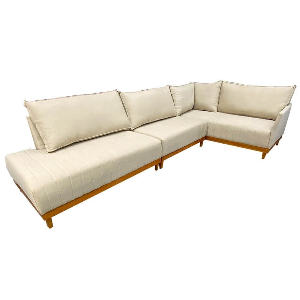 Sofá de Canto Eros em Linho 7 Lugares Com Chaise Luxury Cor Bege