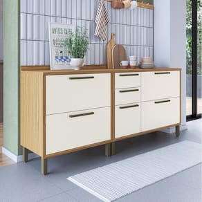 Cozinha Compacta 200cm 2 Peças 3 Portas Basculantes e 3 Gavetas 100% MDF Vicenza Espresso Móveis Amêndoa/Off White