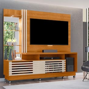 Estante Home Theater Ambiente Frizz Plus com Rodízios Cinamomo Off White - Madetec