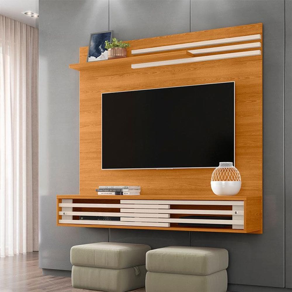 Estante Home Theater Suspenso Ambiente Frizz Sublime Cinamomo Off White - Madetec