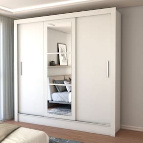 Guarda-Roupa Casal Castela 3 Portas 3 Gavetas com Espelho Branco - Panorama Móveis