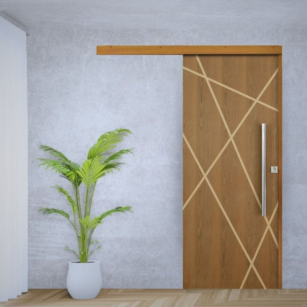 Porta de Correr Padrão Imbuia Agatha Trilho Embutir Puxador Tubolar 800 Mm Cromado 102 X 210 Esquerd Natural