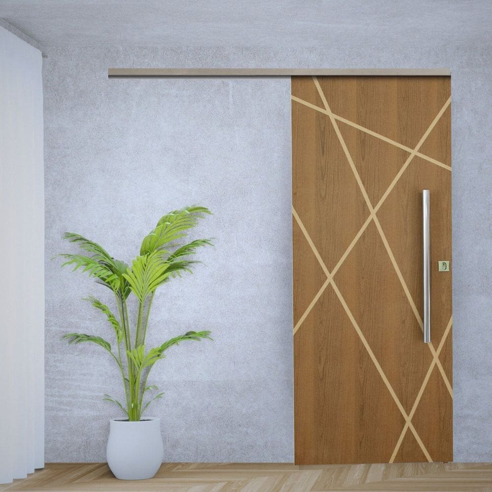 Porta de Correr Padrão Imbuia Agatha Trilho Vision Puxador Tubolar 800 Mm 110 X 210 Esquerdo Natural