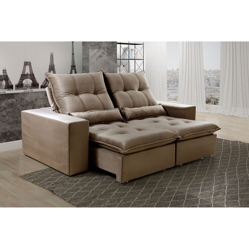Sofá Retrátil e Reclinável 190 Cm Platina Suede Capuccino