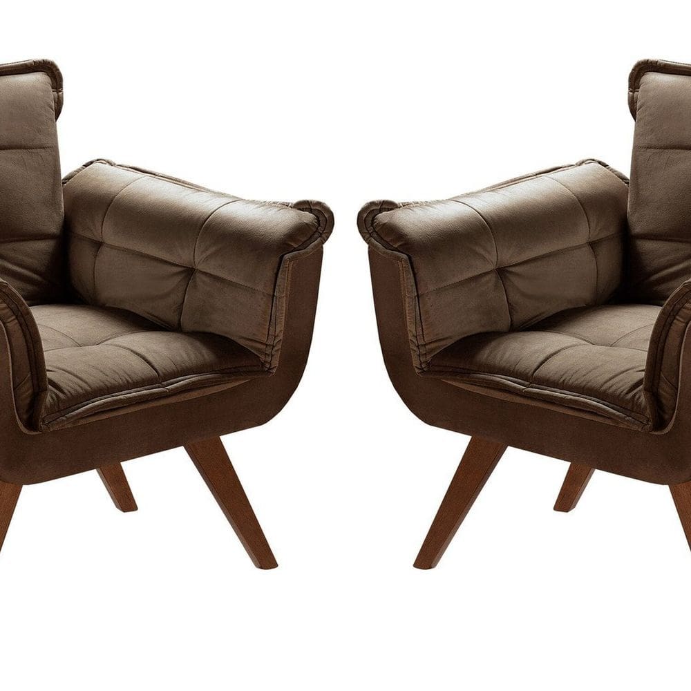 Conjunto Poltronas Pés Palito Decoração Sala Recepção Marrom