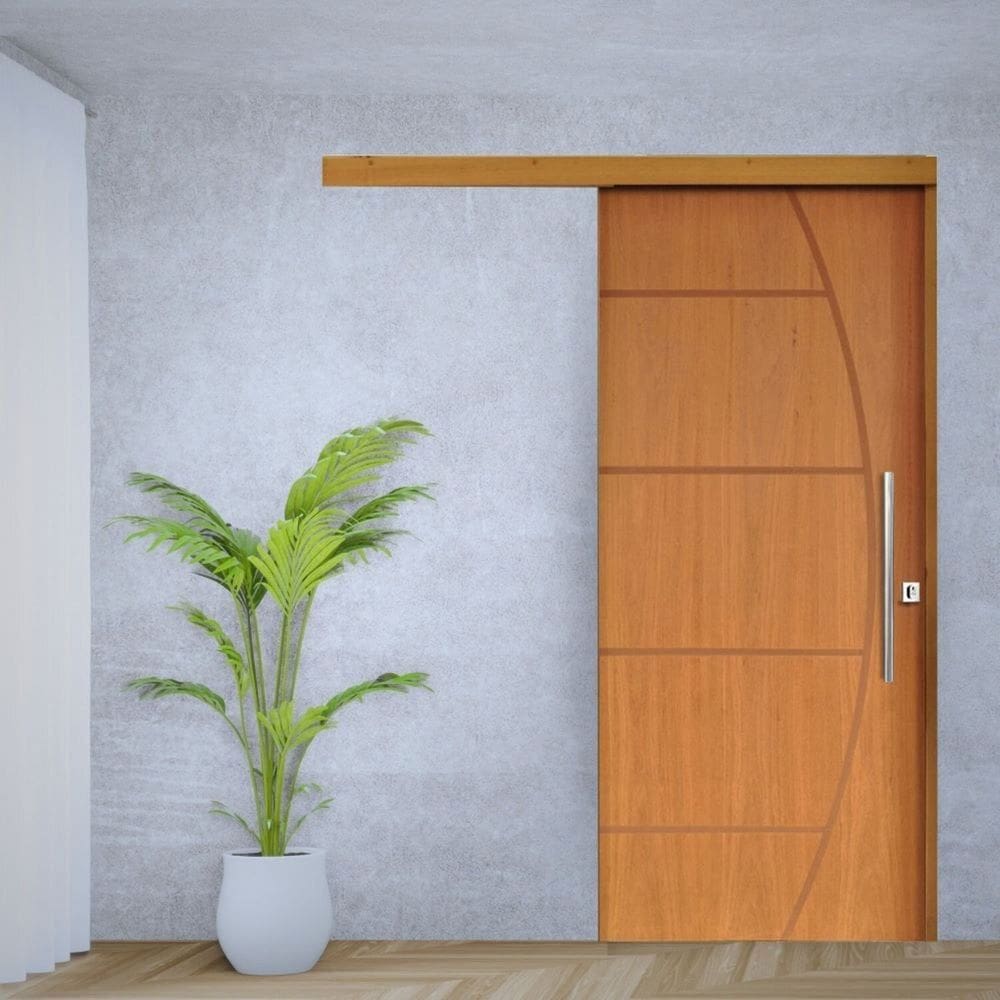 Porta de Correr Padrão Imbuia Belissima 6 Trilho Embutir Puxador Tubolar 800 Mm Cromado 72 X 210 Esq Natural