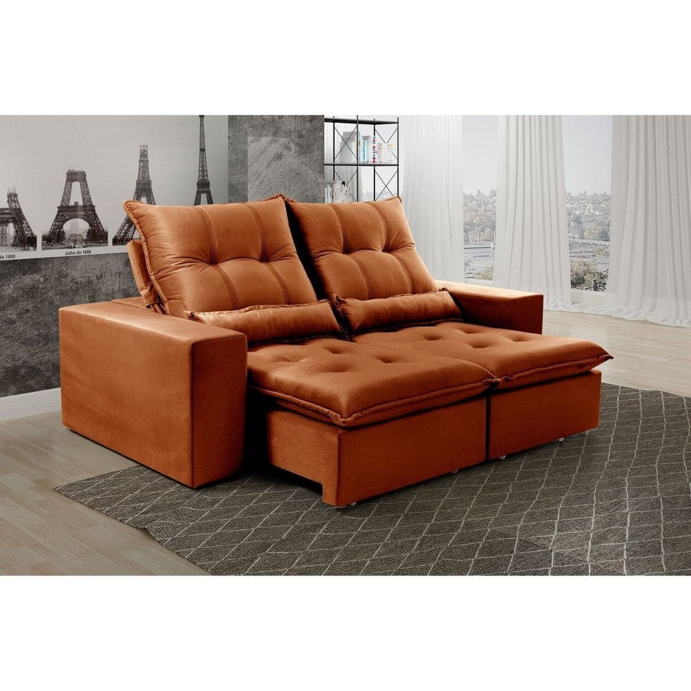 Sofá Retrátil e Reclinável 190 Cm Platina Suede Terracota
