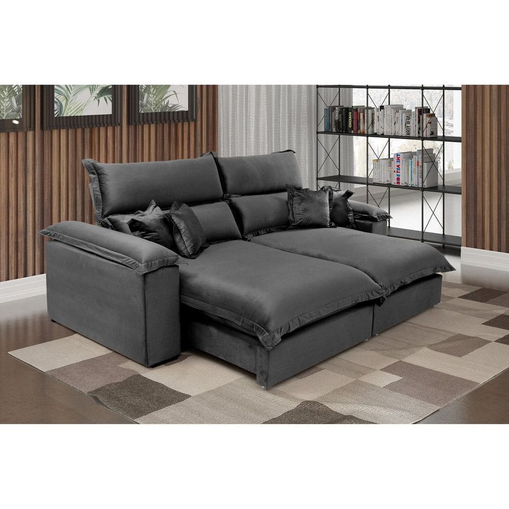 Sofá Retrátil e Reclinável 4 Lugares Lírio Suede Cinza