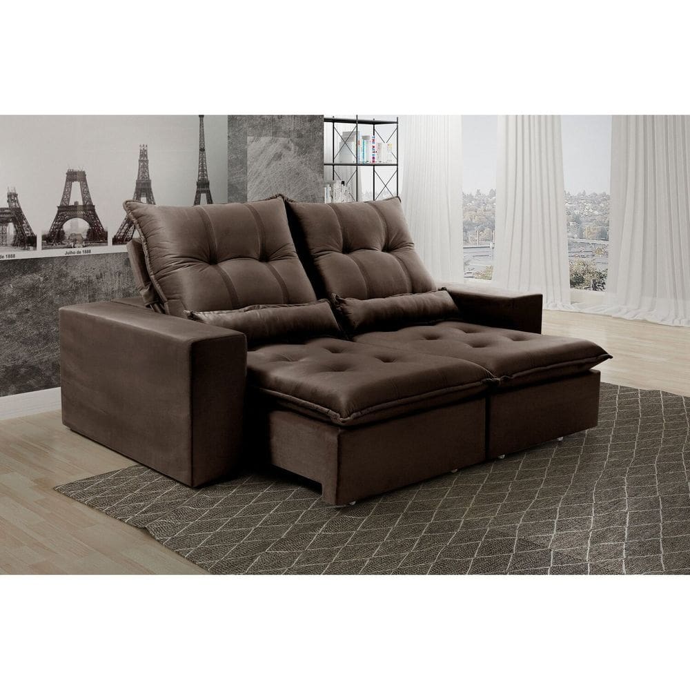Sofá Retrátil e Reclinável 2 Lugares Platina Suede Marrom