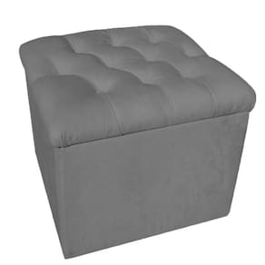 Puff Baú Decorativo 51x51 Suede Cinza - Majú Decor