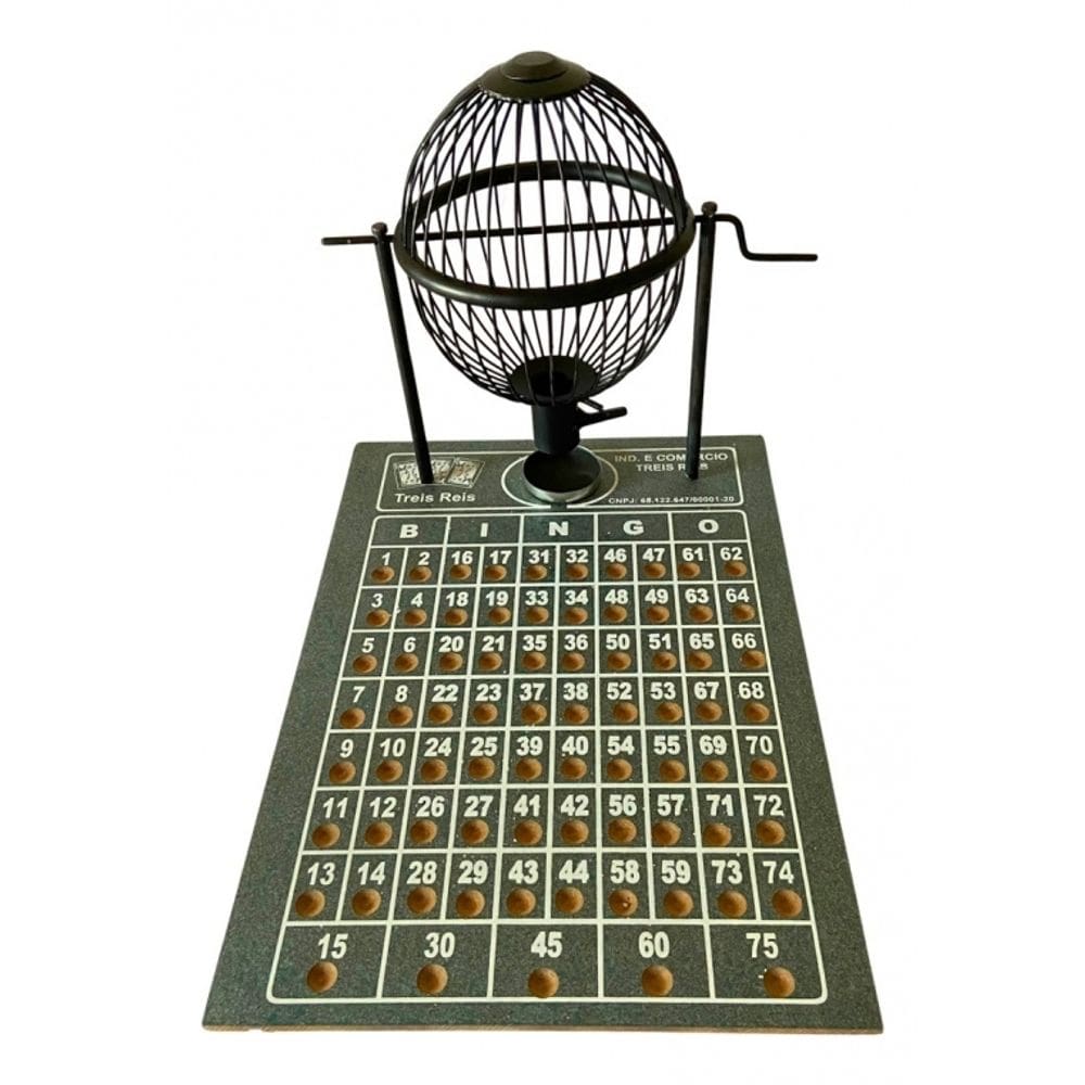 Jogo De Bingo Globo De Metal Tabuleiro Em Madeira N°2 Preto
