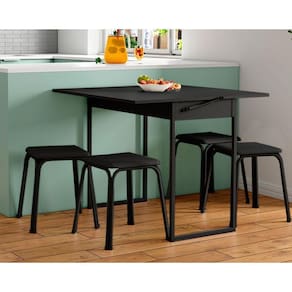 Conjunto: Mesa de Cozinha 1590 Extensível + 4 Banquetas Preto - Carraro