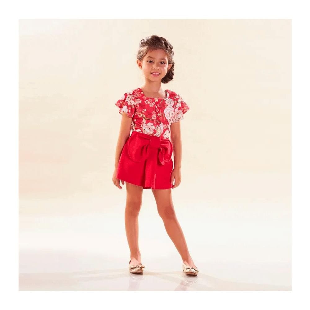 Conjunto Infantil Manga Curta Shorts Saia Estampado Kiki Xodó Ref:3450048 6/12