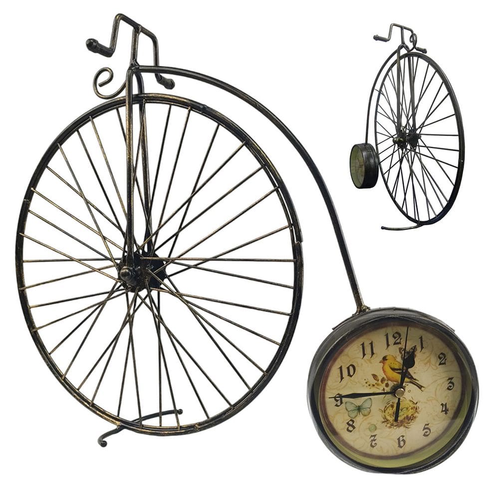 Relogio de Mesa Bicicleta Vintage Retro Passaro Decoraçao Sala Quarto Bancada Jardim Rustico