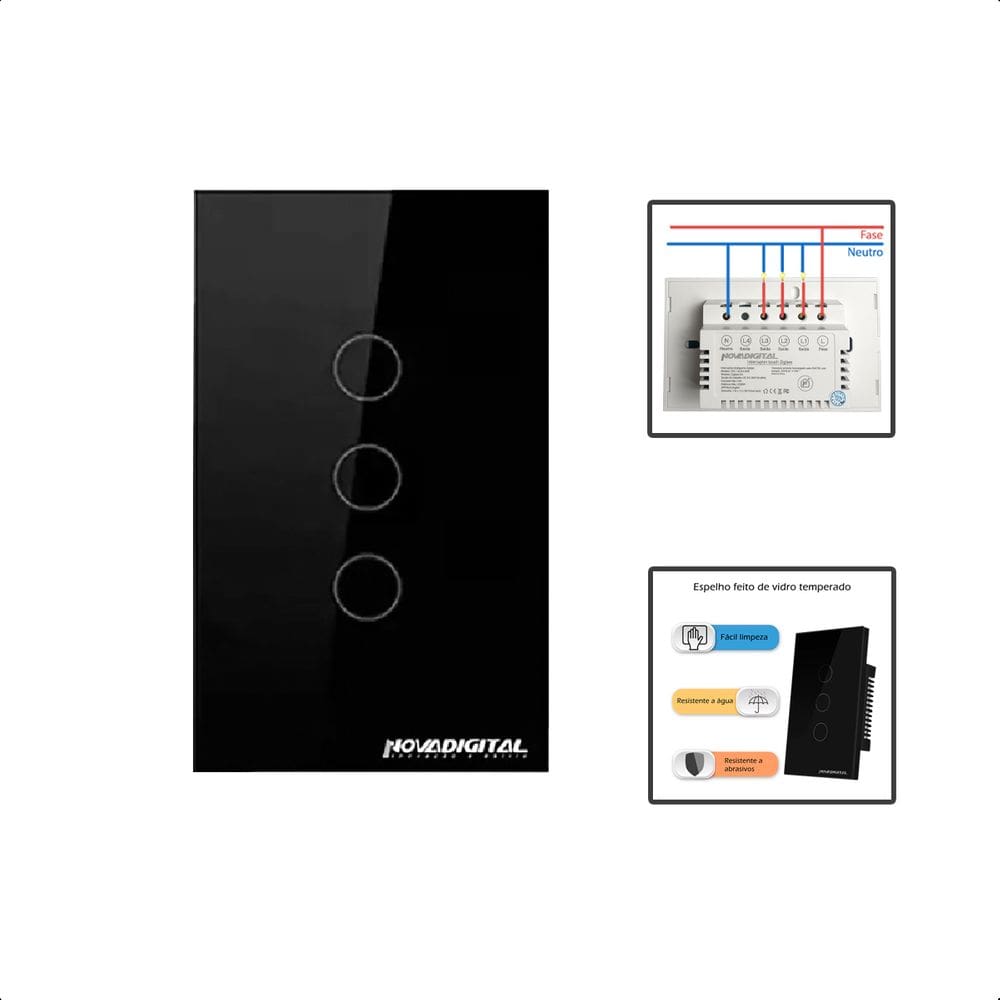 Interruptor Zigbee Touch 3 Botões Inteligente 4x2