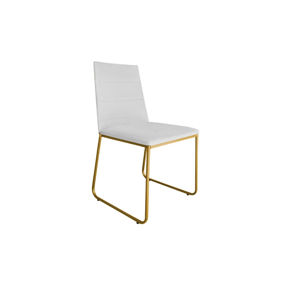 Cadeira de Jantar Estofada Lille Base Gold Courino Branco - Montanaris Decor