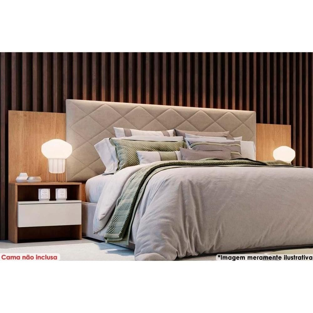 Painel Cama Box Madeirado Freijo Cumaru c/ Fendi Casal Everest Plus 2 Mesas c/ 2 Gavetas Freijo Cumaru c/ Fendi - Novo Horizonte