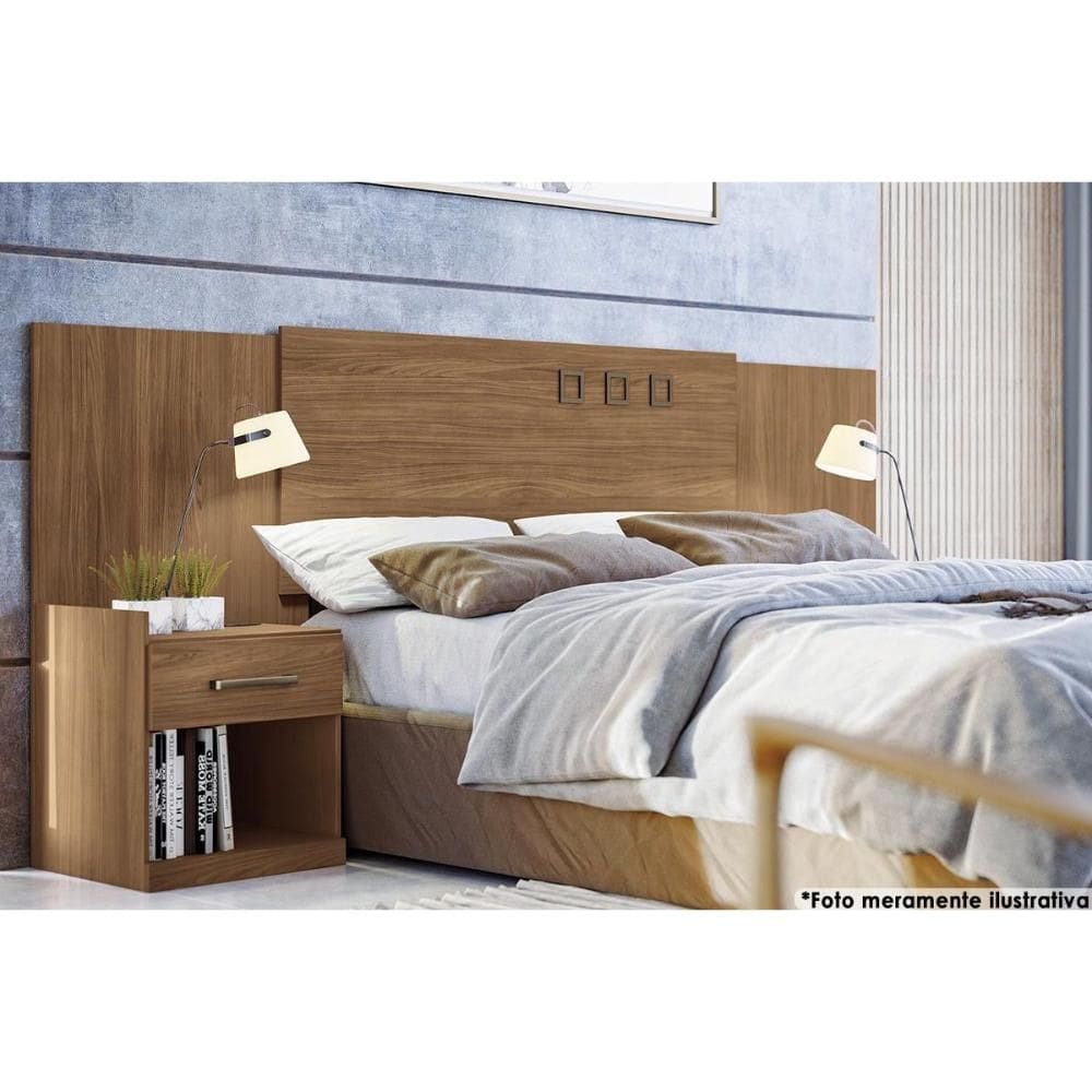 Painel Cama Box Madeirado Cor Jatoba Casal/Queen Havana Plus 2 Mesas c/ 2 Gavetas Jatoba - Santos Andirá
