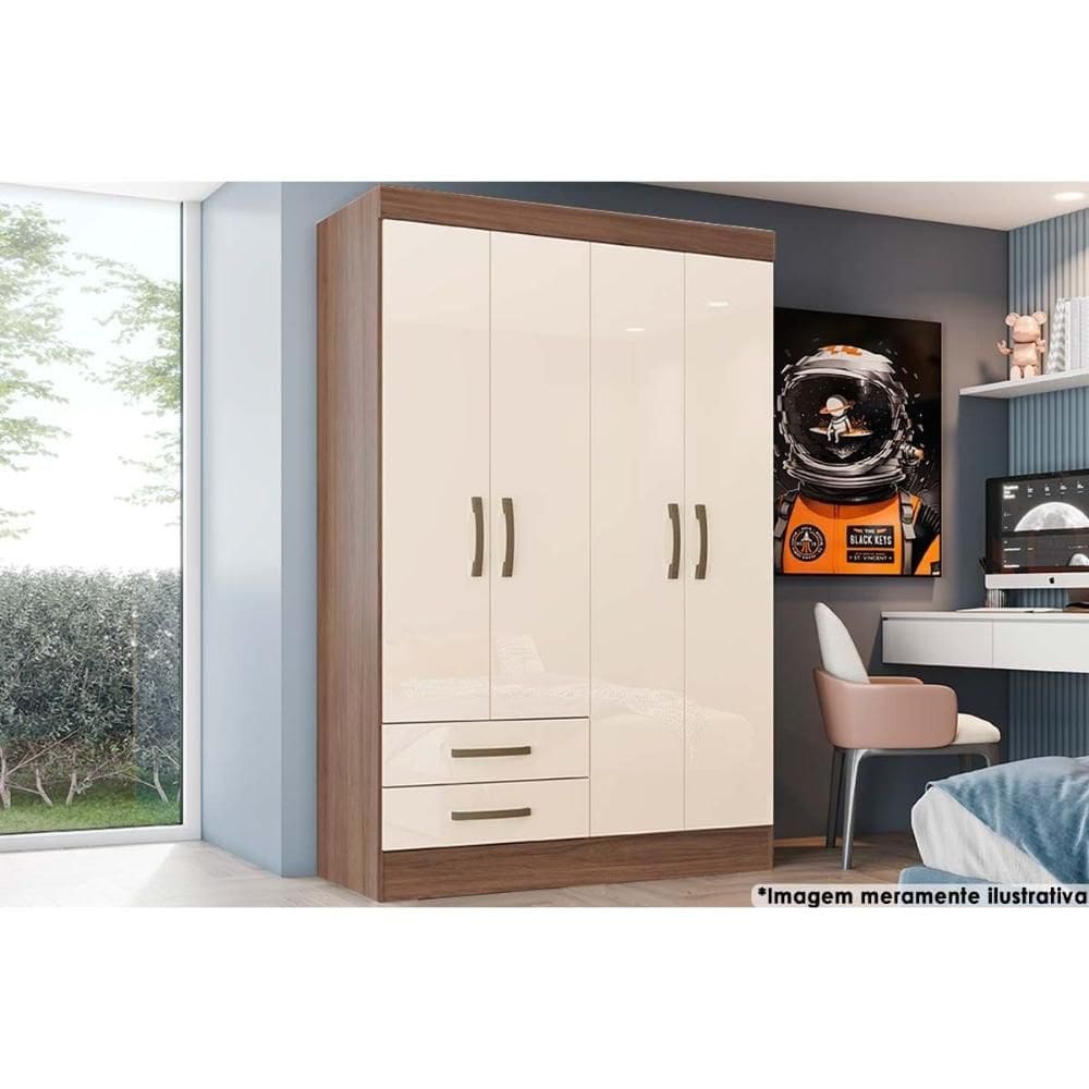 Guarda Roupa 4 Portas e 2 Gavetas Briz BE12 Castanho - Henn