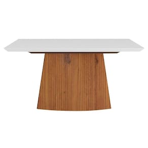 Mesa para Cozinha Sorela c/Tampo Madeirado Vidro 160x90cm Rústico Terrara/Off White - DJ Móveis