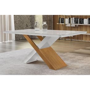Mesa para Cozinha Imperatriz c/Tampo Madeirado Vidro Canto Curvo 180x90cm Off White/Imbuia/Vidro Off White - Rufato