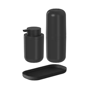 Conjunto com Porta Escova de Dente, Porta Sabonete Líquido e Bandeja Bold Preto - Ou