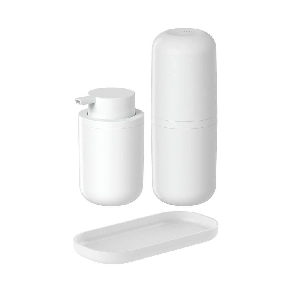 Conjunto com Porta Escova de Dente, Porta Sabonete Líquido e Bandeja Bold Branco - Ou