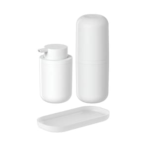 Conjunto com Porta Escova de Dente, Porta Sabonete Líquido e Bandeja Bold Branco - Ou