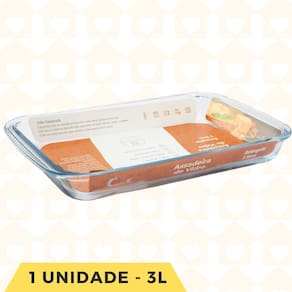 Conj. 1 Forma Vidro Grande 3L Retangular Saladeira Assados