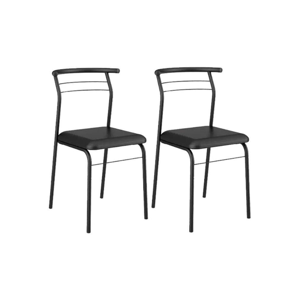 Cadeira de Cozinha 1708 Aço Kit 2 Uni Preto/Courano Preto - Carraro