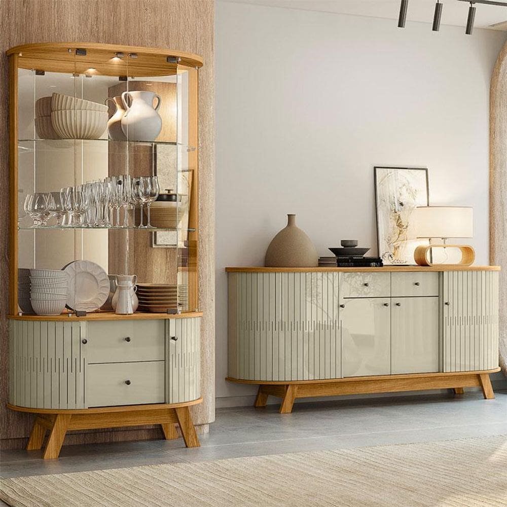 Aparador para Sala Buffet Ambiente Mônaco e Cristaleira Moss Cumaru Opala - Madetec