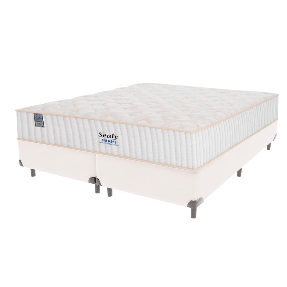 Cama Box Branca e Colchão King Miami Molas Ensacadas Sealy