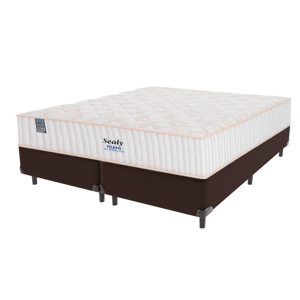 Cama Box Marrom e Colchão King Miami Molas Ensacadas Sealy