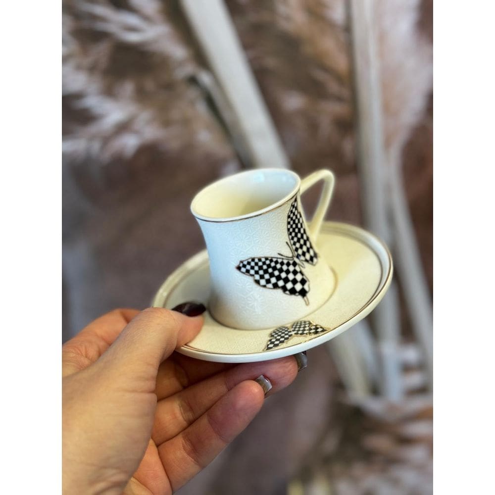 Jogo de 12 pecas para cafe Papillon em new bone china 80ml cor branca e dourado