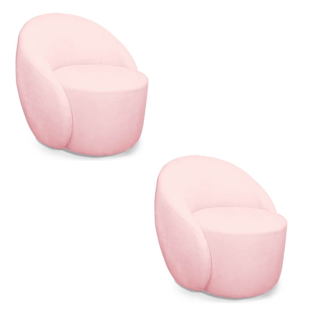 Poltrona Decorativa Orgânica Giratória Kit 2 Lua Suede Rosa Bebê D03 - D`Rossi