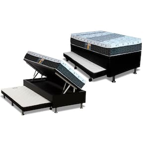 Cama Box Baú c/Auxiliar Solteiro: Colchão Molas Castor Bonnel System Class + Base CRC Courano Black(88x188)